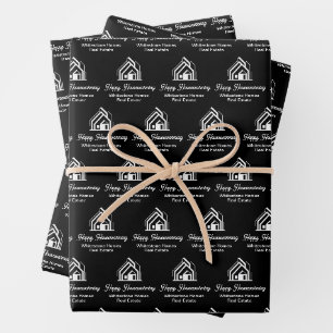 Black Real Estate Company Custom Housewarming Wrapping Paper Sheet
