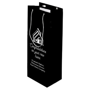 Black Real Estate Company Modern Custom Realtor Wine Gift Bag