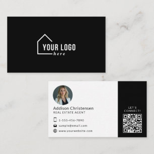 Black Real Estate Logo Photo QR Code Business Card