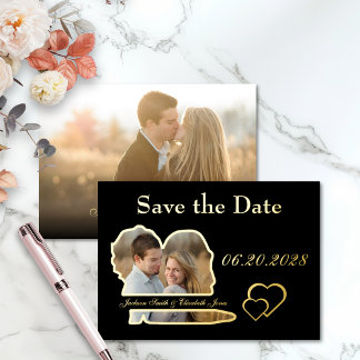 Black Real Foil Photo Save the Date Wedding