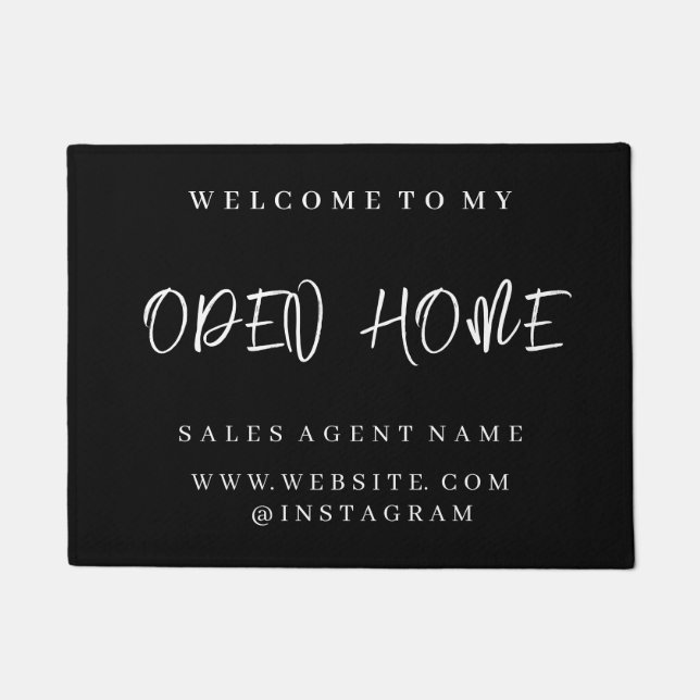 Black Realtor Logo | Modern Open House Welcome Mat (Front)