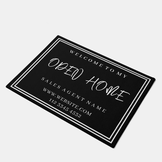 Black Realtor Welcome Mat | Custom Open House Sign (Angled)