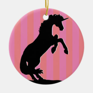 Black Rearing Unicorn (pink striped) Ceramic Tree Decoration