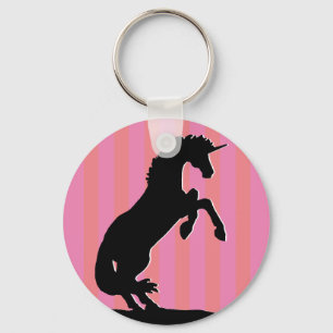 Black Rearing Unicorn (pink striped) Key Ring