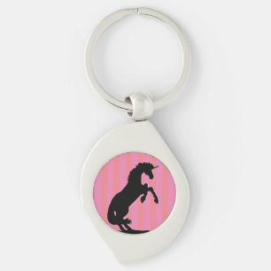Black Rearing Unicorn (pink striped) Key Ring