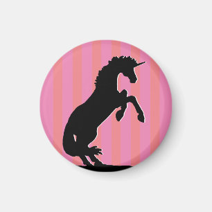 Black Rearing Unicorn (pink striped) Magnet