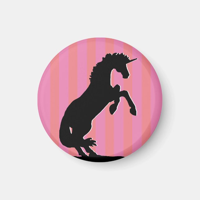 Black Rearing Unicorn (pink striped) Magnet (Front)