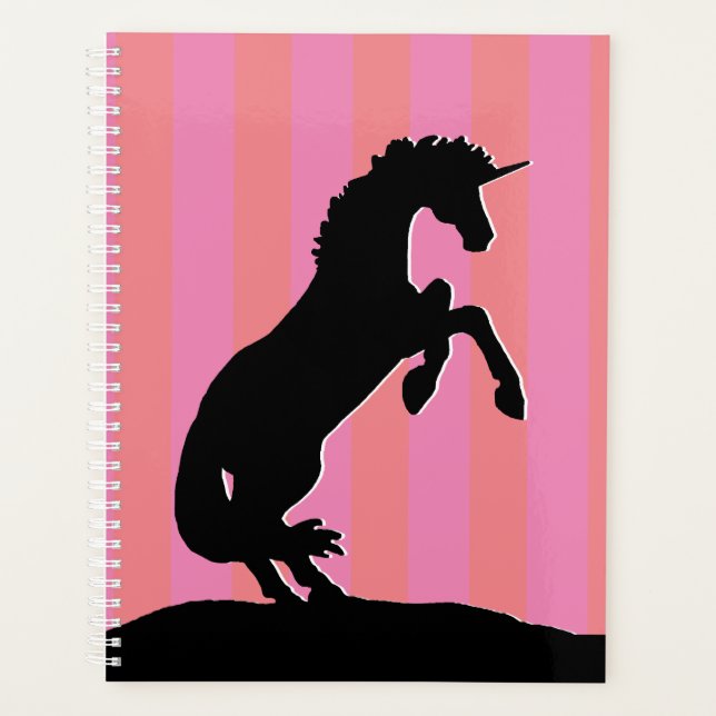 Black Rearing Unicorn (pink striped) Planner (Front)