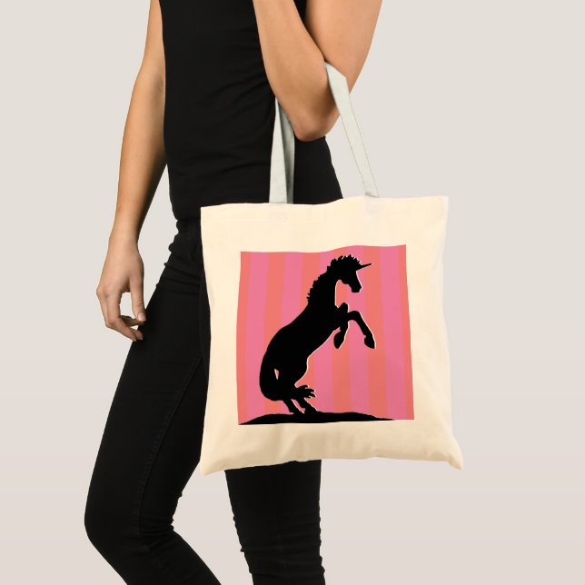 Black Rearing Unicorn (pink striped) Tote Bag (Front (Product))