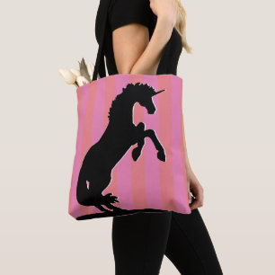 Black Rearing Unicorn (pink striped) Tote Bag