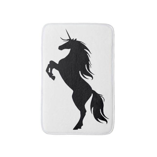 Black Rearing Unicorn Silhouette Bath Mat (Front Vertical)
