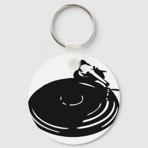 black record turntable key ring