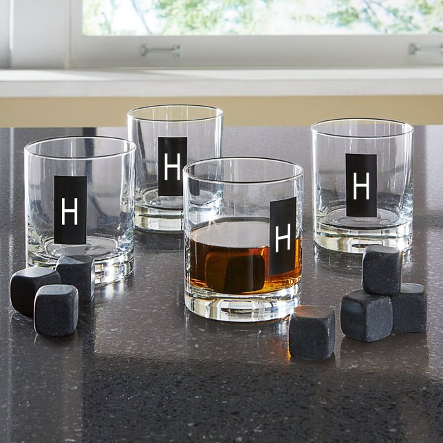 Black Rectangle With Monogram Father's Day Whiskey Glass (Creator Uploaded)