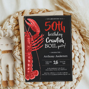 Black Red 50th Birthday Crawfish Boil Invitation