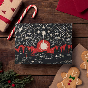 Black Red Abstract Landscape Christmas Night Sky Holiday Card