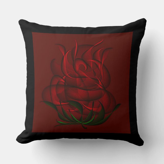 Black & Red Abstract Red Rose Throw Pillow (Front)