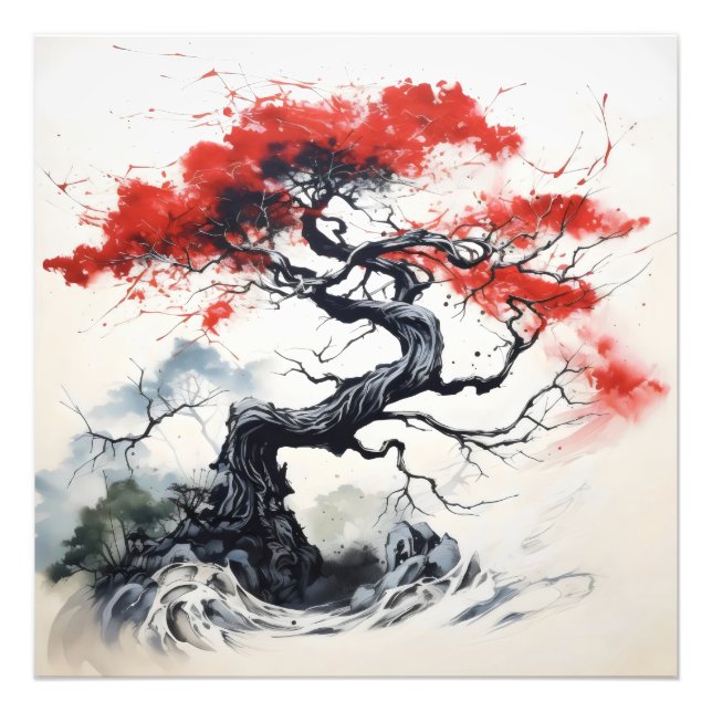 Black Red Abstract Tree Photo Print (Front)