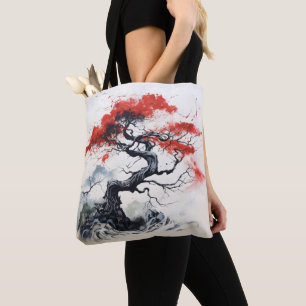 Black Red Abstract Tree Tote Bag