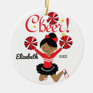 Black & Red African American Cheerleader Ornament