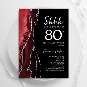 Black Red Agate Surprise 80th Birthday Invitation