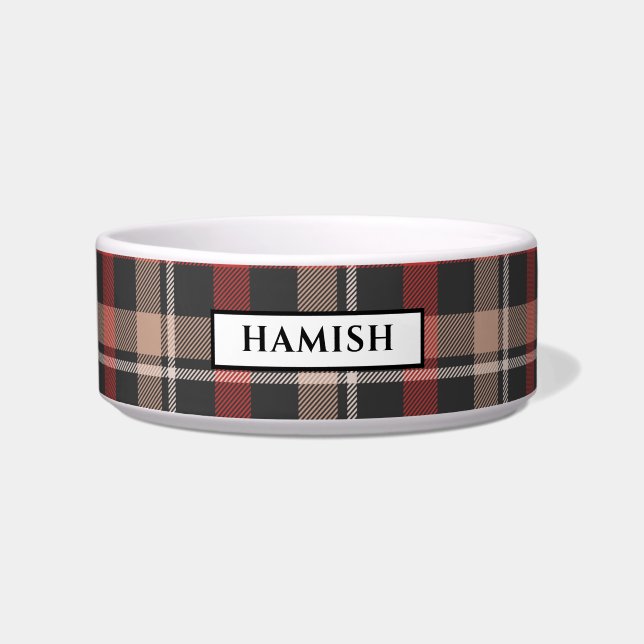 Black Red and Cream Plaid Pattern Bowl (Front)