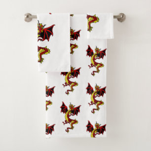 Black, Red, and Gold Dragon Bath Towel Set