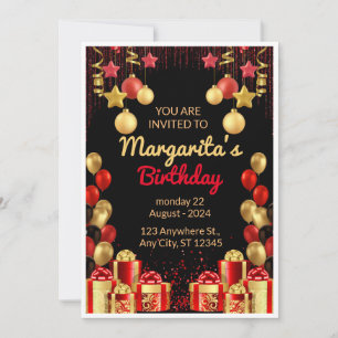 Black, Red and Gold Elegant Birthday Party Flyer Invitation