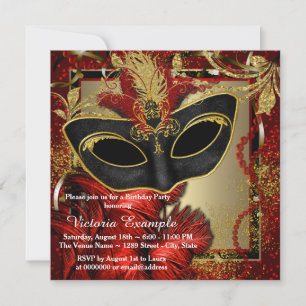 Black Red and Gold Maquerade Party Invitation