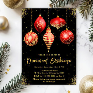 Black, Red and Gold Ornament Exchange Party Invitation