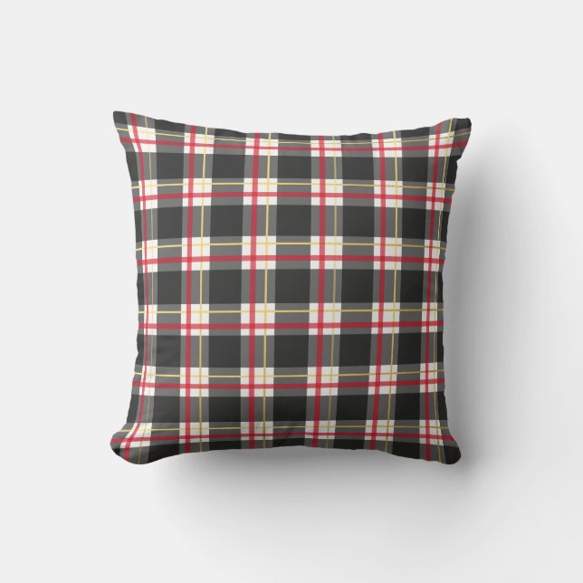 Black Red and Gold Plaid Pillow (Front)