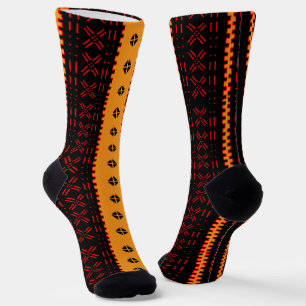 Black Red And Golden Modern Mudcloth Fashion Socks