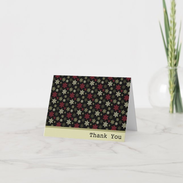 Black Red and Green Snowflake Pattern Thank You (Front)