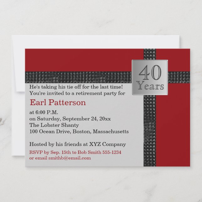 Black, Red, and Grey Retirement Invitation (Front)