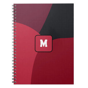 Black Red and Hot pink abstract pattern monogram Notebook