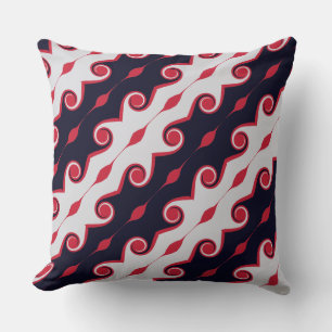 Black, Red and Silver Abstract Waves Cushion