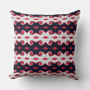 Black, Red and Silver Abstract Waves Cushion