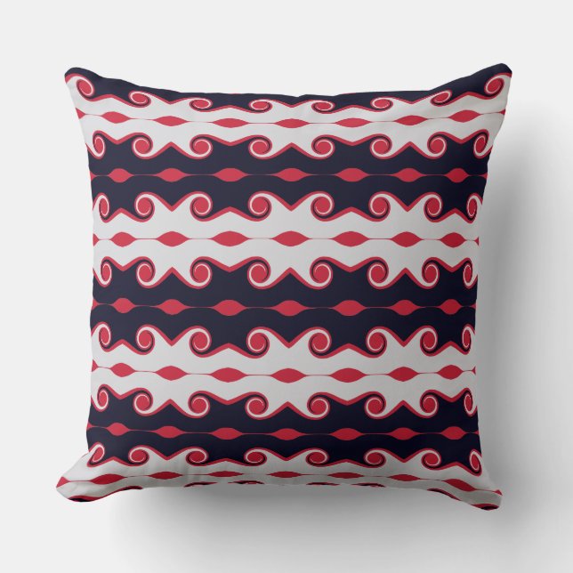 Black, Red and Silver Abstract Waves Cushion (Front)