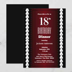 Black Red and White 18th Birthday Dinner Invitation