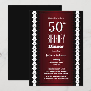 Black Red and White 50th Birthday Dinner Invitation