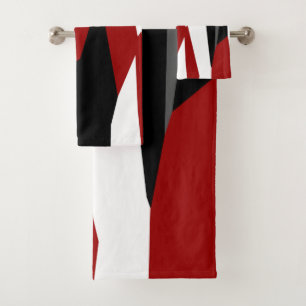 Black, Red and White Abstract Bath Towel Set