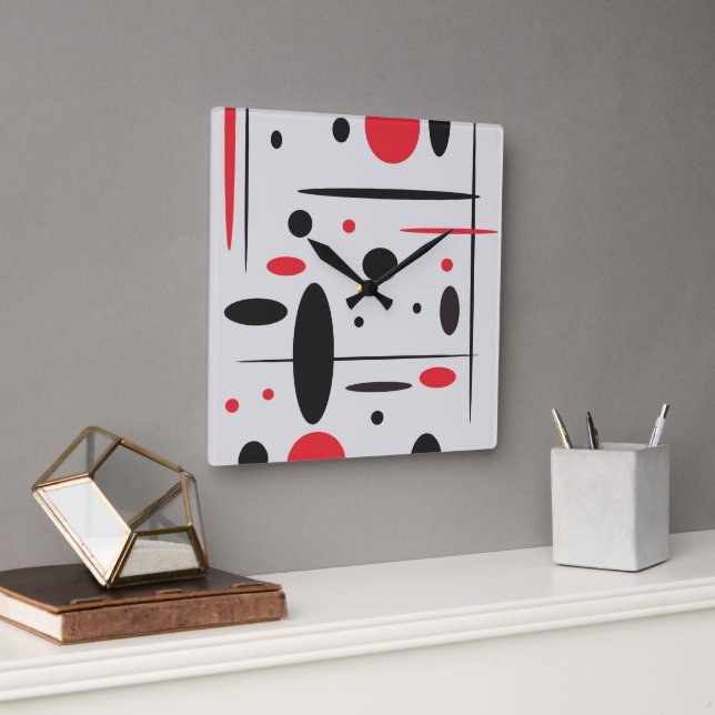 Black, Red and White Abstract Wall Clock (Office)