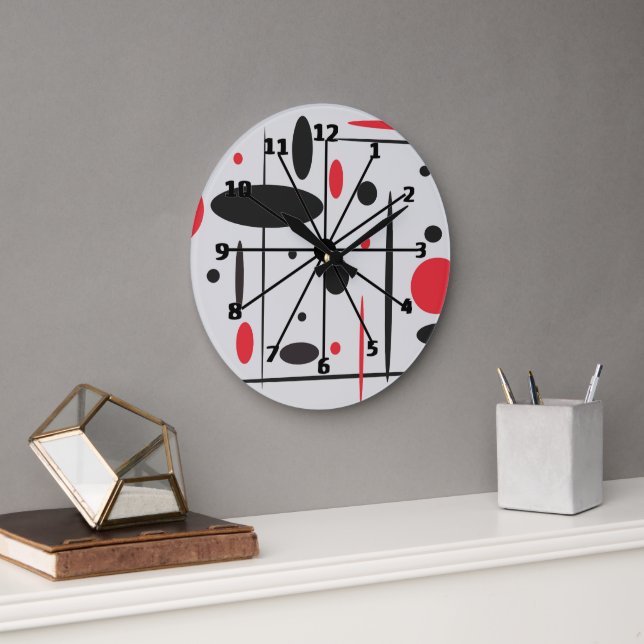 Black, Red and White Abstract Wall Clock (Office)