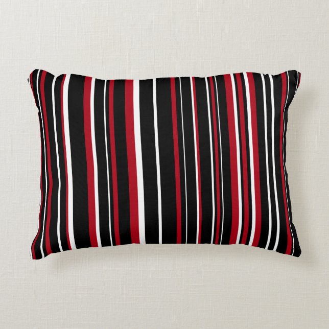 Black, Red, and White Barcode Stripe Decorative Cushion (Front)