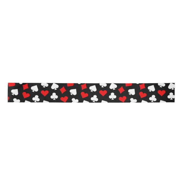 Black Red and White Casino Card Suits Satin Ribbon (Front)