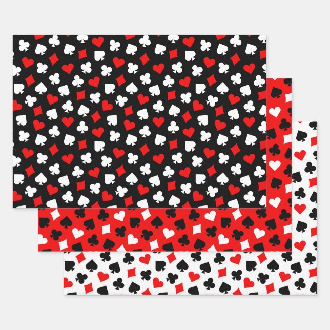Black Red and White Casino Card Suits Wrapping Paper Sheet (Set)