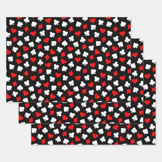 Black Red and White Casino Card Suits Wrapping Paper Sheet (Set)