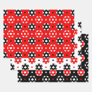 Black Red and White Casino Card Suits Wrapping Paper Sheet