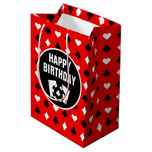 Black Red and White Casino Chips and Cards Medium Gift Bag