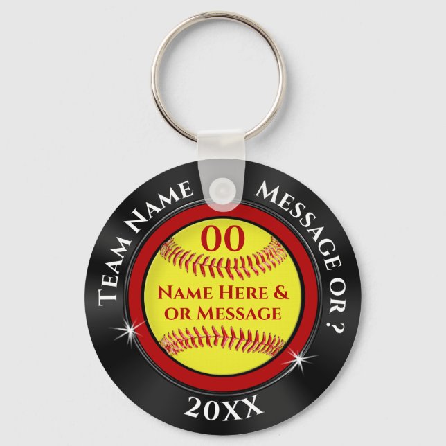 Black, Red and White Cheap Softball Keychains (Front)