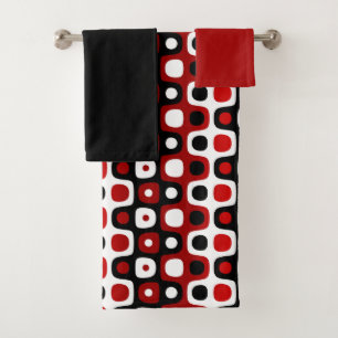 black red and white geometric bath towel set